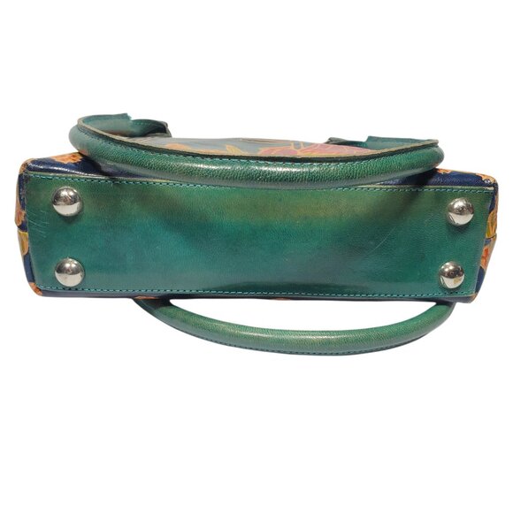 Art Scene Tooled Leather Purse Shoulder-Bag Woman Red Dress Yacht Beach Green - Picture 4 of 6